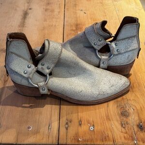 Frye Gray Ankle Boots with Buckle Detail